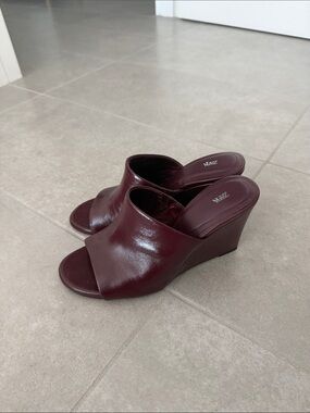 Zara Women’s Wine Red Leather Wedge Slide Sandals